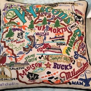Geography hand embroidered pillow